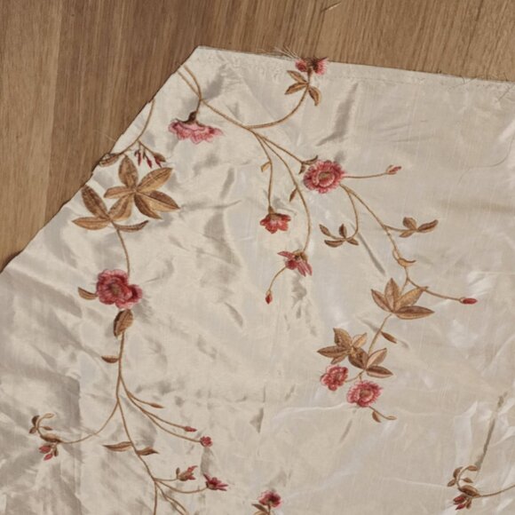Vintage Floral Embroidered Octagonal Fabric Pre Cut With Pink & Brown Blooms - Picture 6 of 8